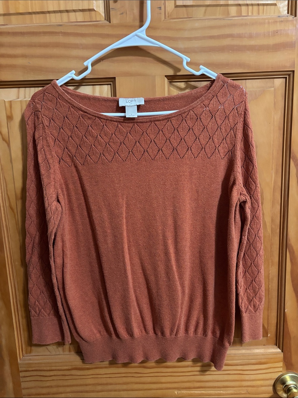 LOFT Rust Diamond-Point Boatneck Sweater